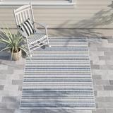 Blue/Gray 63 x 0.01 in Indoor/Outdoor Area Rug - Beachcrest Home™ Bellino Striped Denim Indoor/Outdoor Area Rug, | 63 W x 0.01 D in | Wayfair