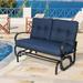 Lark Manor™ Outdoor Hurtt Gliding Metal Bench w/ Cushions in Blue | 33.5 H x 47 W x 31.5 D in | Wayfair 0C68B660BD7B442D9D1003A57B957AD0