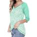 Kavio! Juniors Static Jersey Print Cntrst V Neck Raw Edge Raglan High Low 3/4 Sleeve Ice Green S