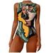 Lanhui Fashion Women Graffiti Abstract Print High Neck Backless Siamese Swimwear