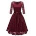 Autumn Winter V-neck Long-sleeved Lace Dress Maxi Dresses Fashion Ruffle Casual Dress Red XXL