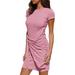 Women Basic Mid-Length Office Dress Crew Neck Irregular Dress Solid Color Dresses