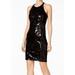 CALVIN KLEIN Womens Black Sequined Halter Above The Knee Sheath Party Dress Size: 8