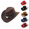 Western Cowboy Hat Hat Fashion Women's Western Cowboy Hat Jazz Hat with Bismuth Alloy Tape Equestrian Hat