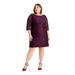 JESSICA HOWARD Womens Purple Sequined Lace Zippered 3/4 Sleeve Jewel Neck Above The Knee Sheath Party Dress Size 14W