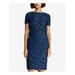 RALPH LAUREN Womens Blue Lace Short Sleeve Boat Neck Above The Knee Sheath Cocktail Dress Size: 12