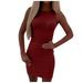 Mnycxen Women's Sexy Summer Dress Women's Sleeveless Cold Shoulder Strap Ruffled Waist Bag Hip Skirt Mini Dress