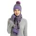 Women Winter Leopard Plush Lined Beanie Hat Long Scarf Touch Screen Gloves Set