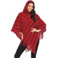 LELINTA Womens Knit Tassel Hooded Poncho Cardigan Fringed Pullover Cozy Sweater Wrap Jacket