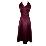 Satin Halter Dress Formal Tea Length Bridesmaid Homecoming Prom Junior & Plus Size (XS, Burgundy), XS, Burgundy