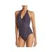 Lauren Ralph Lauren Dylan Striped Wrap Halter One-Piece Swimsuit Navy 4, $128