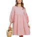 Womenâ€™s Casual Tunic Dress Round Neck Long Sleeve Ruffle Loose Flowy Babydoll Swing Mini Shift Dresses