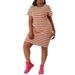 Agnes Orinda Women's Plus Size Tunic Dress Striped Short Sleeve Midi Dress