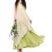 Tomshoo Women Vintage Casual Loose Maxi Dress Floral Embroidery O Neck Two Layers Long Dress Vestidos Plus Size Green