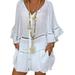 Sexy Dance Women's Casual Loose Kaftan Tunic Ladies Solid Color Full Front Buttons Blouse Flared Cuff Frill T Shirt Tops Oversize 5XL