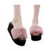UKAP Womens Girls Faux Fur Slides Slippers Fluffy Sandals Open Toe Indoor Outdoor Comfort Flat Sandals