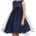 Little Girls Gorgeous Sequined Round Neck Tulle Flower Corsage Pageant Flower Girl Dress Navy 4 (K30D5)