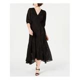 CALVIN KLEIN Womens Black Short Sleeve V Neck Tea-Length Wrap Dress Dress Size 6