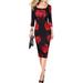 Women Printed Square Neck Slim Bodycon Dress