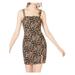 CRYSTAL DOLLS Womens Black Animal Print Spaghetti Strap Square Neck Cocktail Dress Size 13