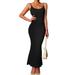 wsevypo Women's Super Long Camisole Stretch Knit Party Suspender Slim Vest Dress