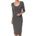 TheMogan Junior's Scoop Neck 3/4 Sleeve Stretch Jersey Bodycon Midi Pencil Dress