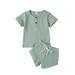 Bmnmsl Toddler Kids Baby Girls Boys Outfits Set Short Sleeve Ribbed Top+Shorts