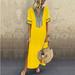 womens dressesâ€™s Printed Long Sleeve V-neck Maxi Dress Hem Baggy Kaftan Long Dress