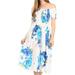 Sakkas Nur Women's Smock Elastic Cocktail Midi Sleeve Off Shoulder Floral Dress - W-Blue - One Size