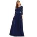 Ever-Pretty Women's Elegant A Line Long Lace Sleeve Plus Size Wedding Bridesmaid Evening Prom Dress for Women 07412 Navy Blue US16