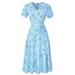 UKAP Boho Women Summer V-Neck Sun Beach Dress Holiday Party Ruffle Sleeve Flowy Dresses Empire Waist Swing Dresses Sky Blue XXL(US 18-20)