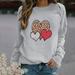 Winnereco Love Heart Round Neck Jumper Women Long Sleeve Loose Sweatshirt (Grey 2XL)