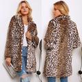 Meterk Fashion Women Winter Leopard Print Coat Faux Fur Turn-Down Collar Long Sleeve Thick Pocket Button Fluffy Jacket Long Coat