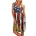 UKAP USA Flag Mini Dress For Women Sleeveless Crew Neck USA Flag Sundress Casual Summer Beach Holiday Tank Dress