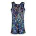 Gymnastics Biketard for Girls - Black Feathers Hologram Velvet - Leap Gear by Pelle - 6 Child Medium