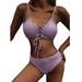 Nituyy Women Two Piece Split Bikini Solid Color Bandage Camisole and High Waist Thong