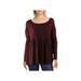 FREE PEOPLE Womens Burgundy Long Sleeve Crew Neck Baby Doll Top Size XS