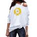 S-5XL Womens Autumn Winter Off Shoulder Sweatshirt Slouchy Daisy Floral Print Long Sleeve Shirts Pullover Tops