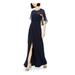 ADRIANNA PAPELL Womens Navy Ruched Embellished Slitted Sleeveless Jewel Neck Full-Length Fit + Flare Evening Dress Size 2