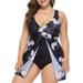 Sexy Dance S-4XL Women One Piece Swimsuit Swimdress With Swim Briefs Bottoms Two in One Black Swimwear Beachwear Backless Push Up Bra Padded Tummy Control Swimming Costumes Bathing Suit Plus Size