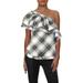 Lauren Ralph Lauren Womens Majia One Shoulder Plaid Blouse B/W XS