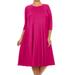 Women's Plus Size Casual 3/4 Sleeves A-Line Solid Midi Maxi Dress Made in USA