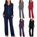 Women's Ladies V-neck Long Sleeve Trousers Pajamas Suit Black Plus Size Women Clothes Suits