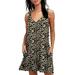 Women Summer T Shirts Dress With Pockets V Neck Beach Dress Boho Floral Printed Loose Tunic Short Mini Dress Leopard A M