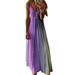 Winnereco Women Tie Dye Spaghetti Straps Dress V-neck Loose Long Sundress (Purple L)