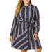 Agnes Orinda Juniors' Plus Size Long Sleeve Button Up Stripes Dresses