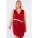 Red Plus Size V-neck Wrap Rhinestones Detail Fitted Mini Dress