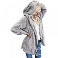 Clearance Fluffy Women Hooded Coats Faux Wool Blend Warm Winter Jacket Long Sleeve Oversized Fashion Outerwear