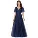 Ever-Pretty Women's Ruffles Sleeve A-Line Lace Appliques Long Prom Party Dress 00734 Navy Blue US6