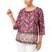 ny collection plus size purple teal mix-print long sleeve off-the-shoulder top